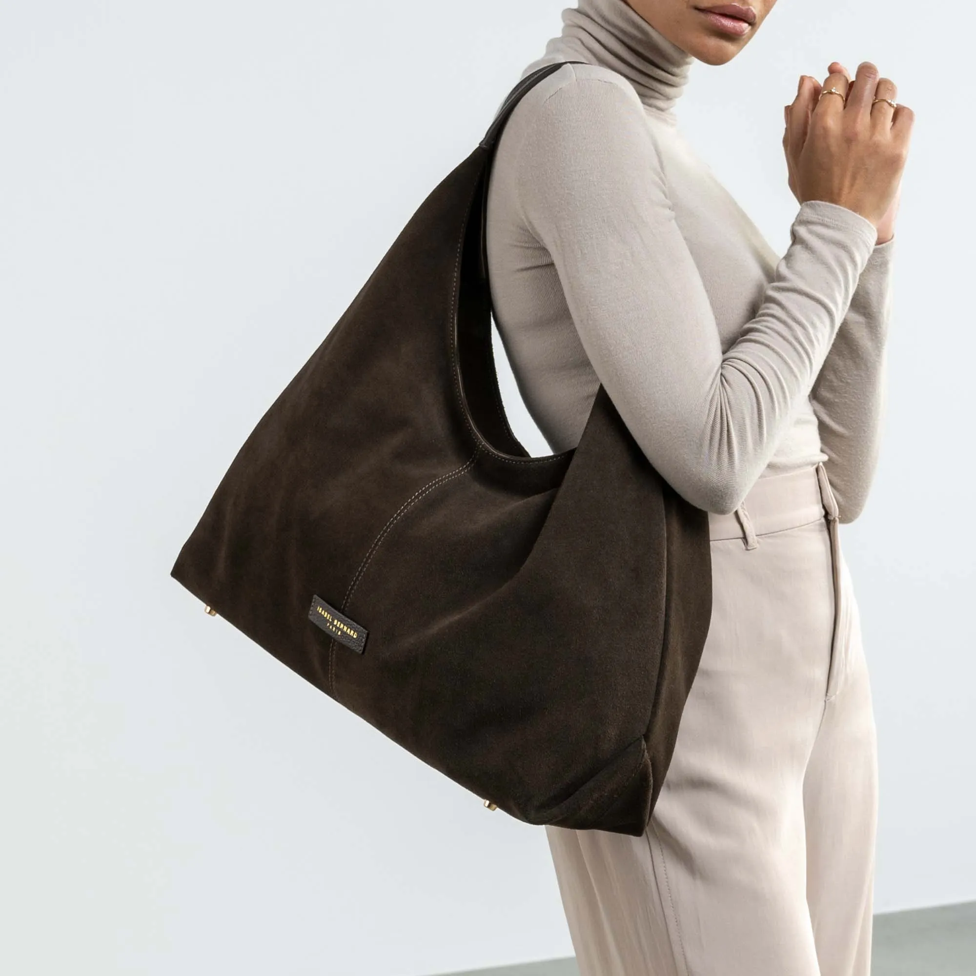 Honoré Grace dark brown suede shoulder bag