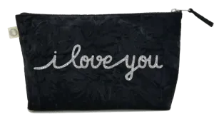 I Love You Collection: Clutch in Black Crushed Velvet with Silver Glitter