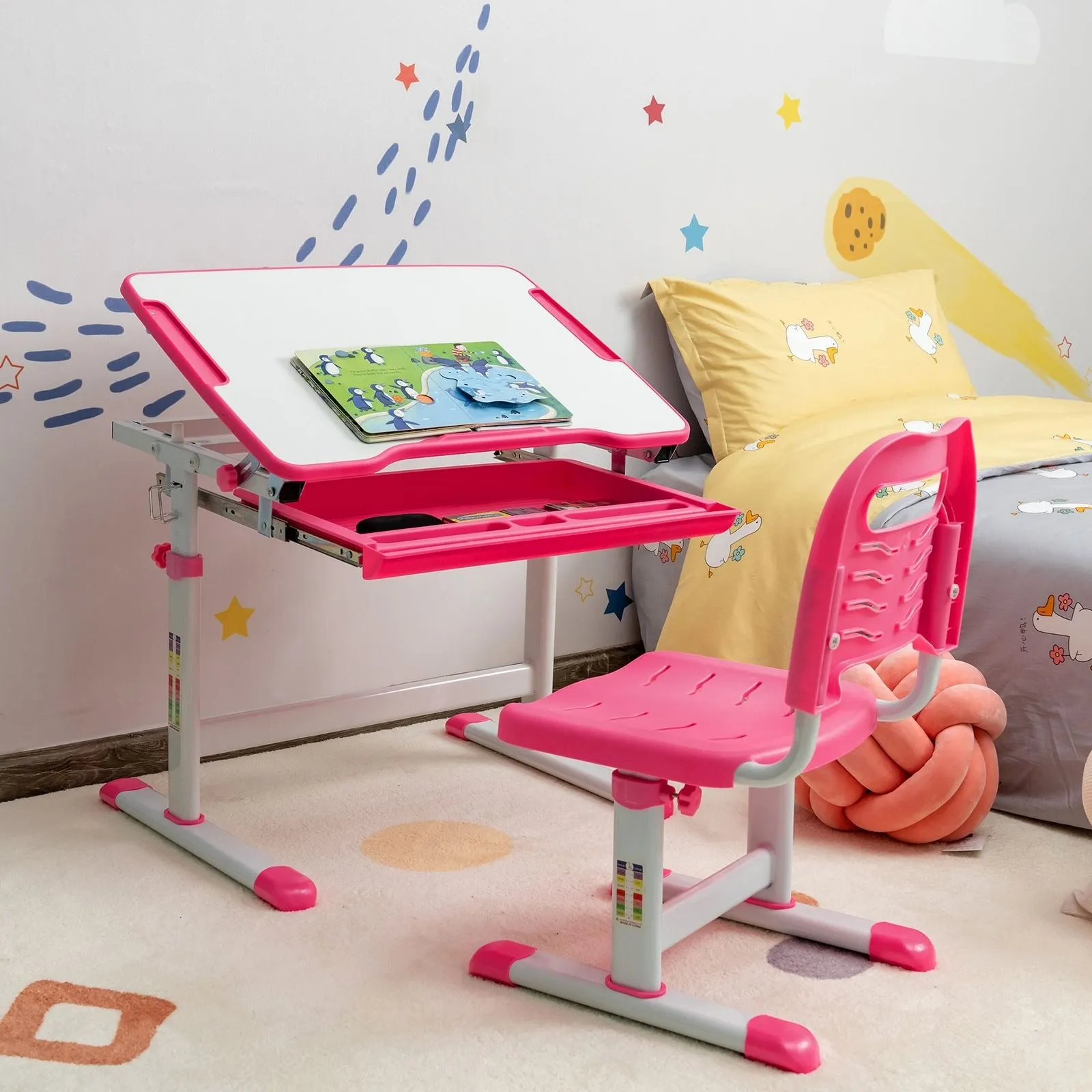 Kids Height Adjustable Desk with Spine-Supporting Chair | Tilting Desktop | Colour Options