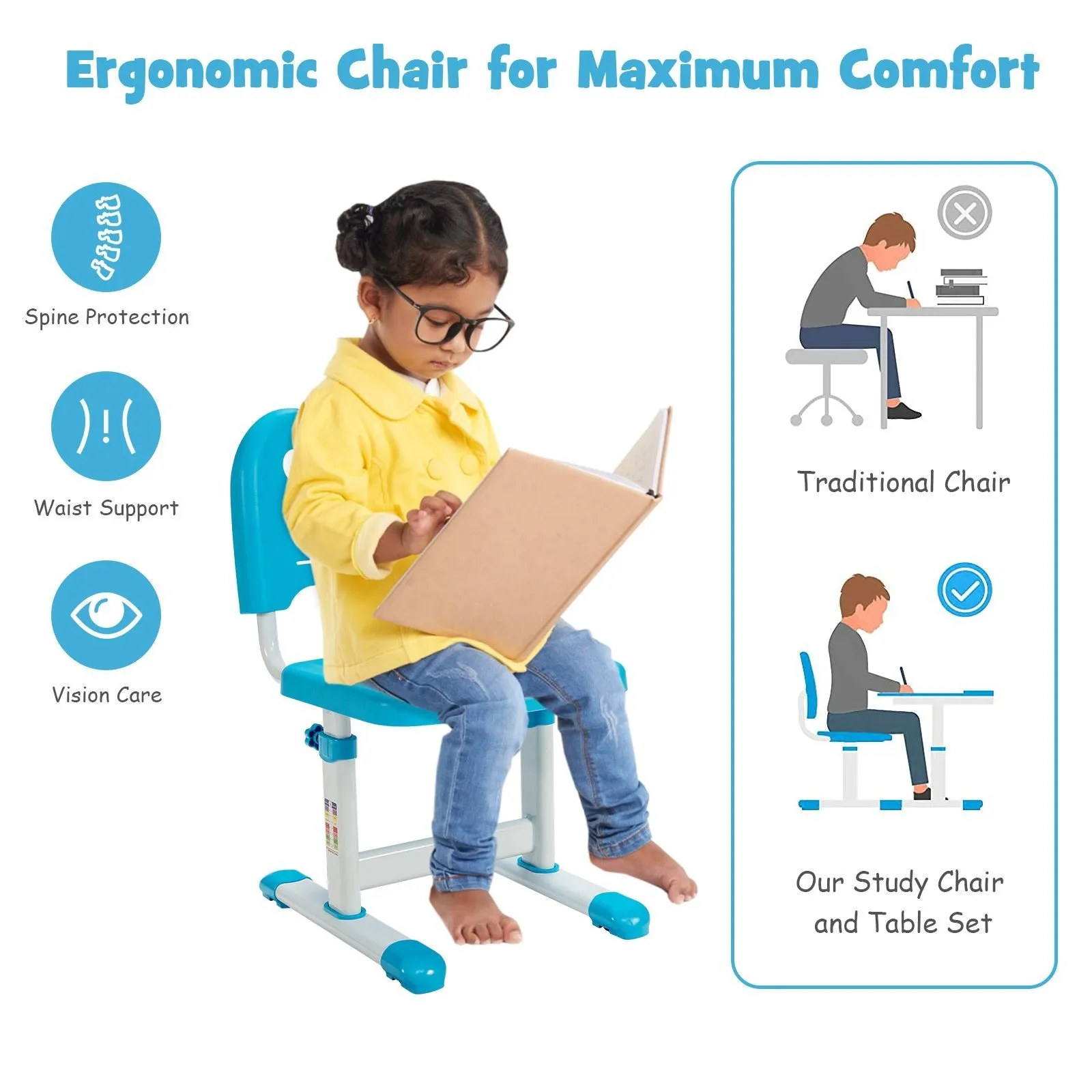 Kids Height Adjustable Desk with Spine-Supporting Chair | Tilting Desktop | Colour Options