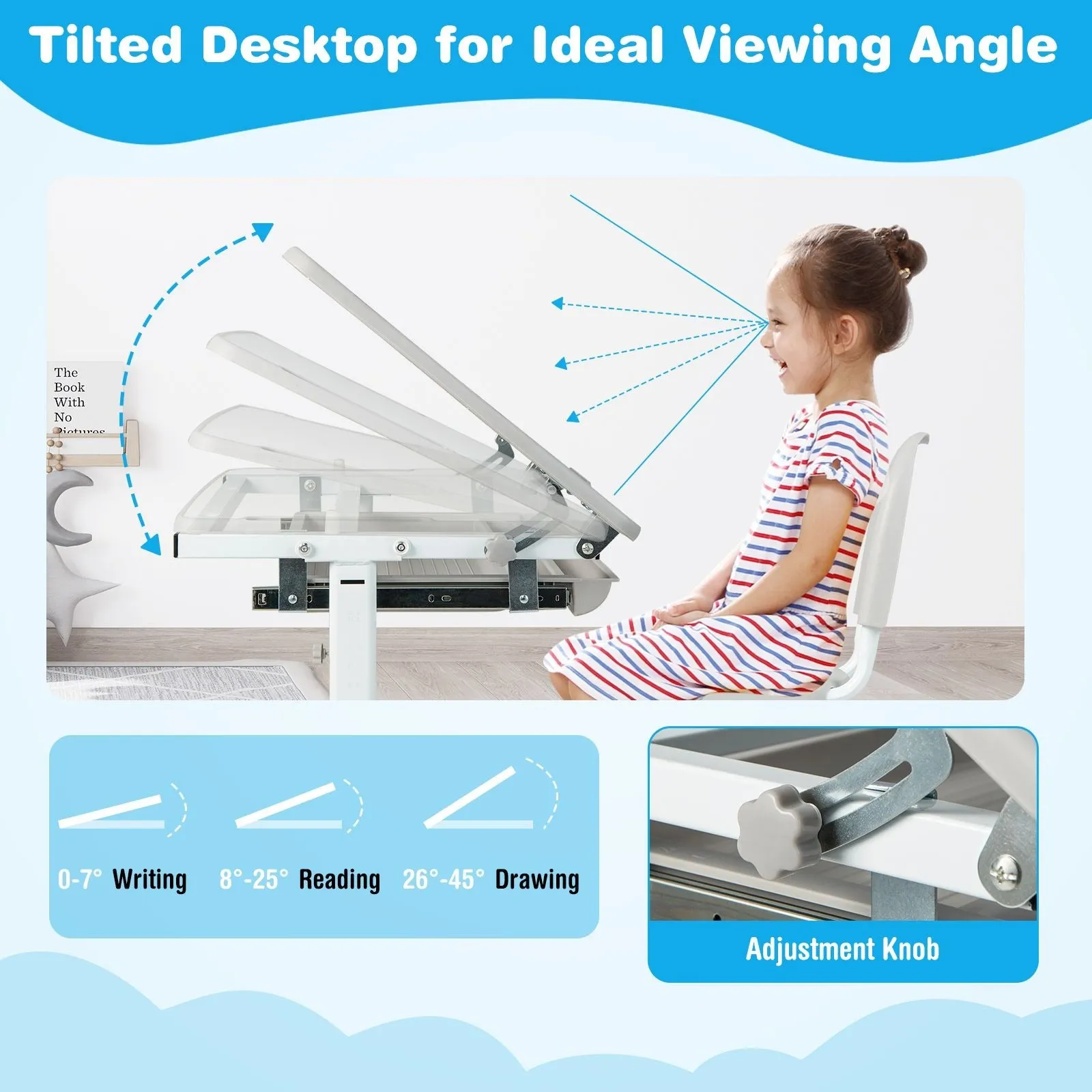 Kids Height Adjustable Desk with Spine-Supporting Chair | Tilting Desktop | Colour Options