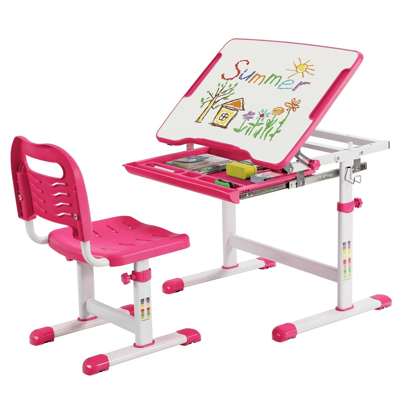 Kids Height Adjustable Desk with Spine-Supporting Chair | Tilting Desktop | Colour Options