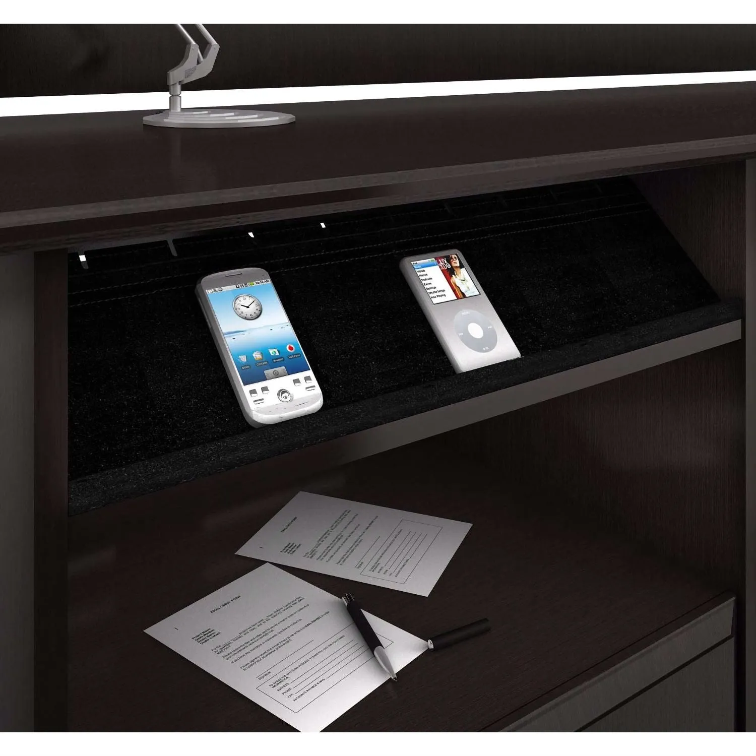 L-Shaped Corner Computer Desk with File Drawer in Espresso Wood Finish