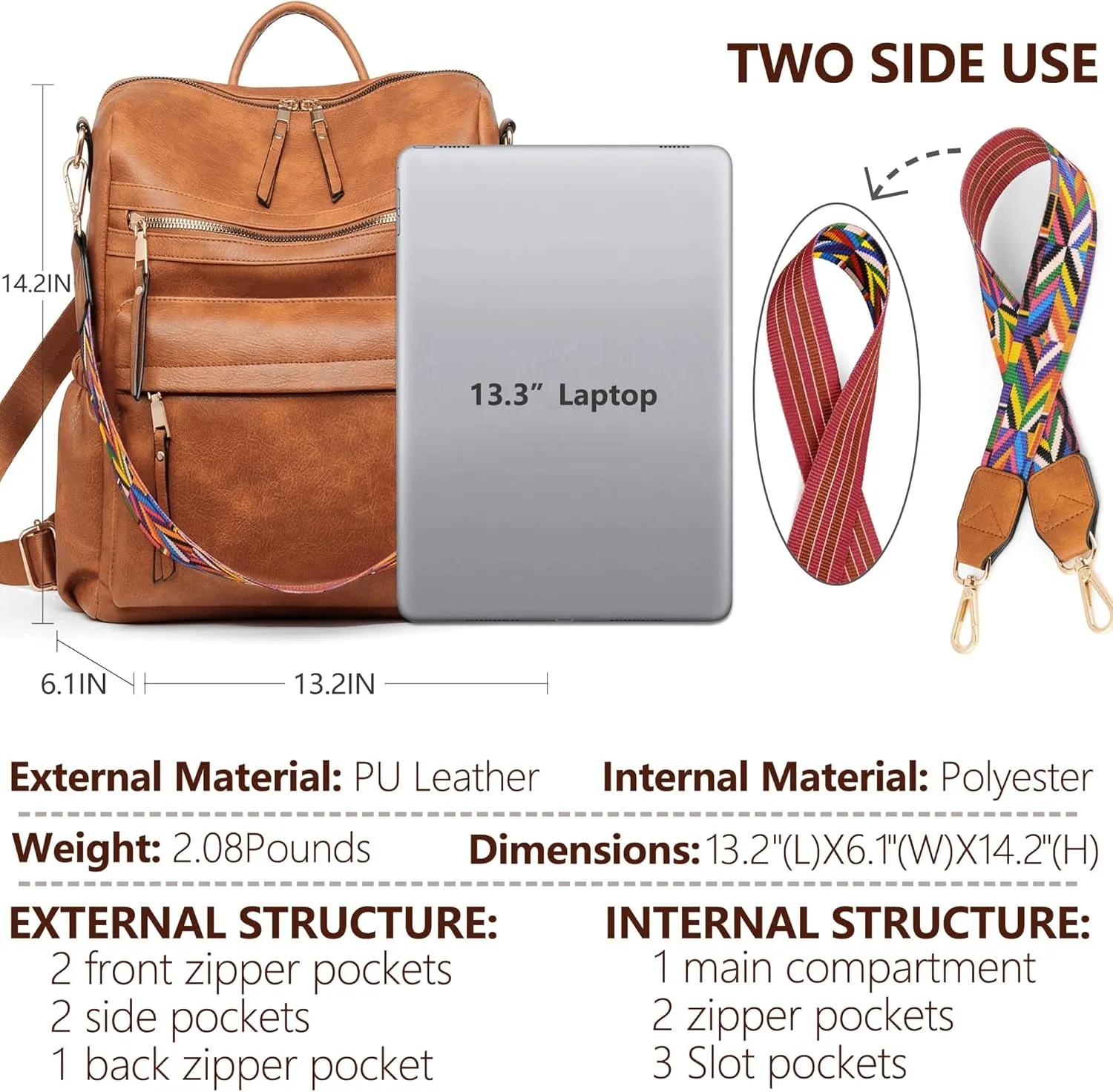 Leather Travel Backpack for Women, Fashion Designer Shoulder Bags