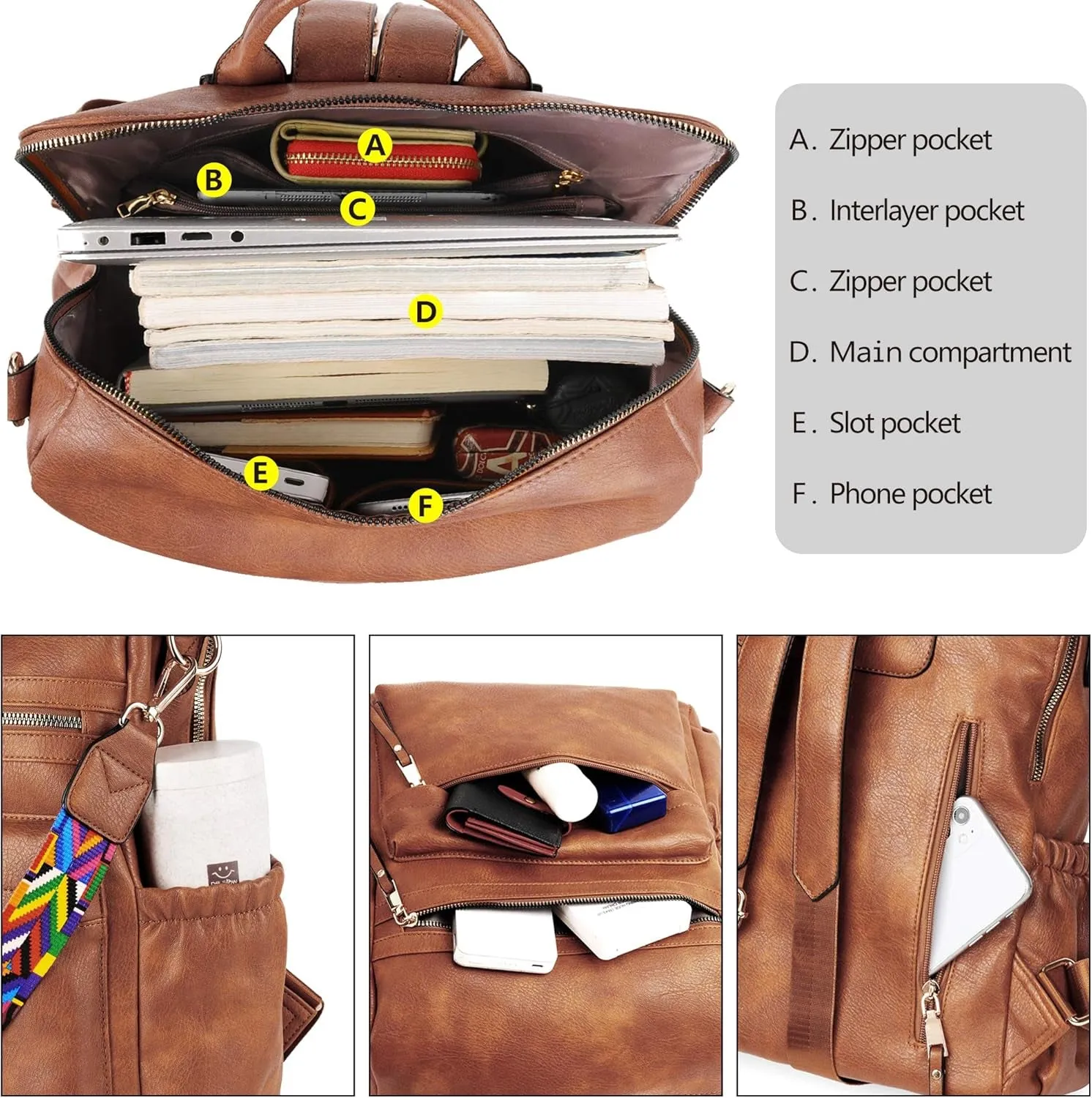 Leather Travel Backpack for Women, Fashion Designer Shoulder Bags