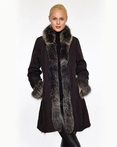 LINDA RICHARDS | Reversible Fox Coat | Black & Snow White