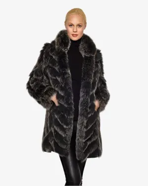 LINDA RICHARDS | Reversible Fox Coat | Black & Snow White