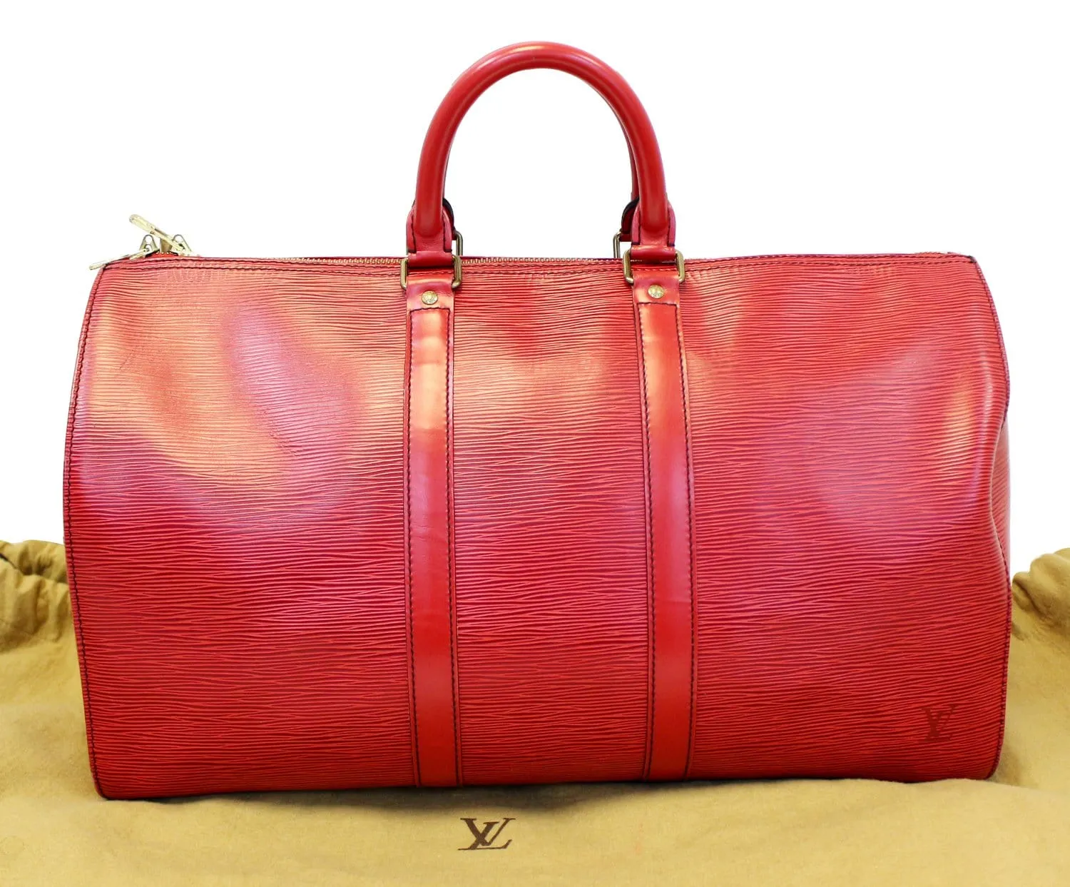 LOUIS VUITTON Epi Leather Red Keepall 45 Boston Bag