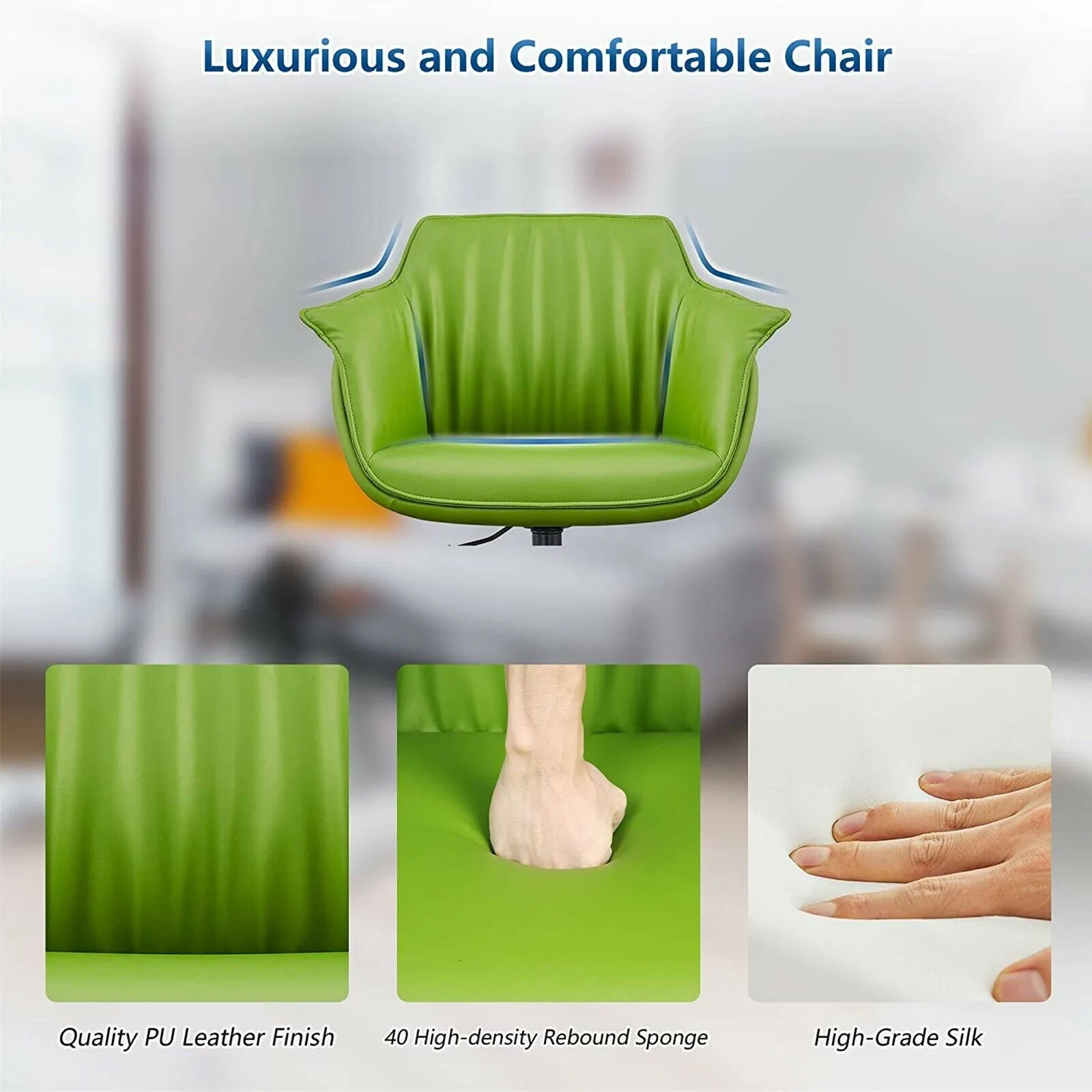 Low Back Swivel Chair for Desk With Adjustable Height Handle Office Armchair PU Leather Ergonomic Desk Chair, Green