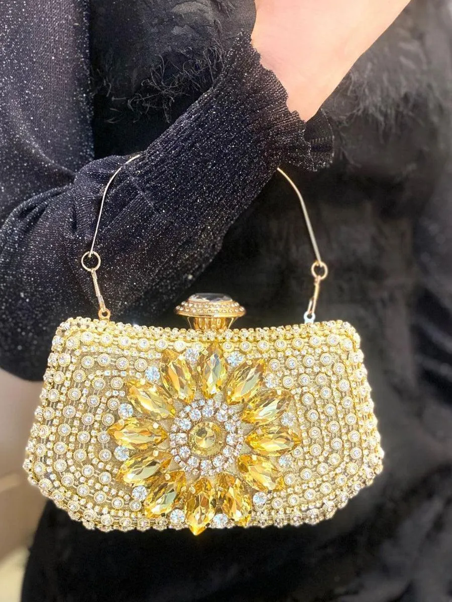 Luxurious Diamond-encrusted Gold Clutch MNBF103