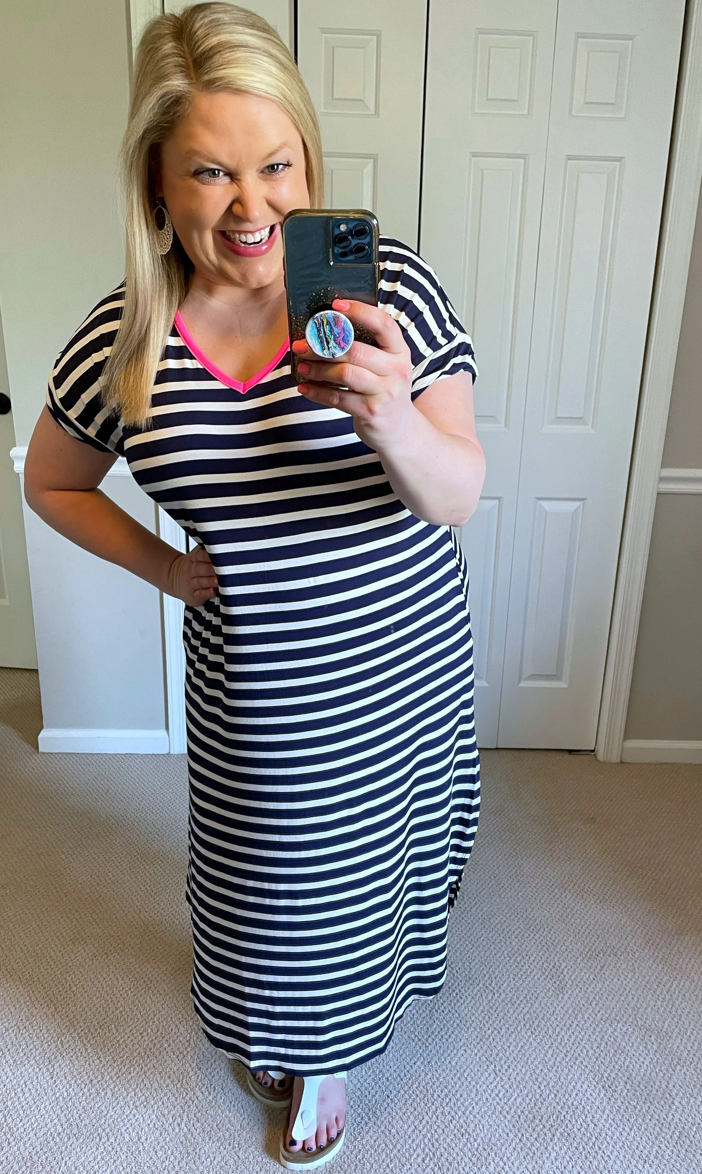 Madeline Striped Maxi Dress in Navy