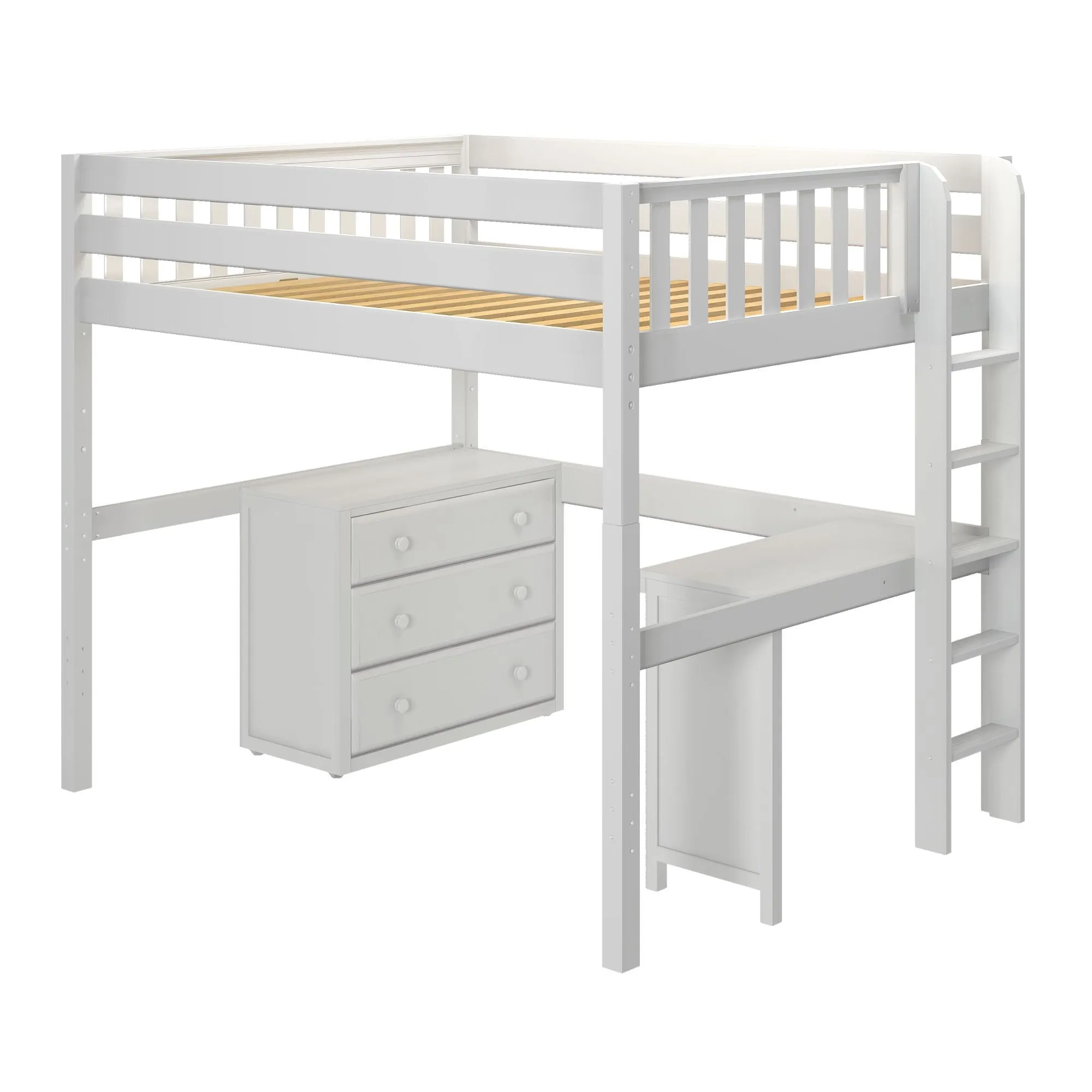 Maxtrix Full XL High Loft Bed with Straight Ladder on End, Corner Desk and Dresser