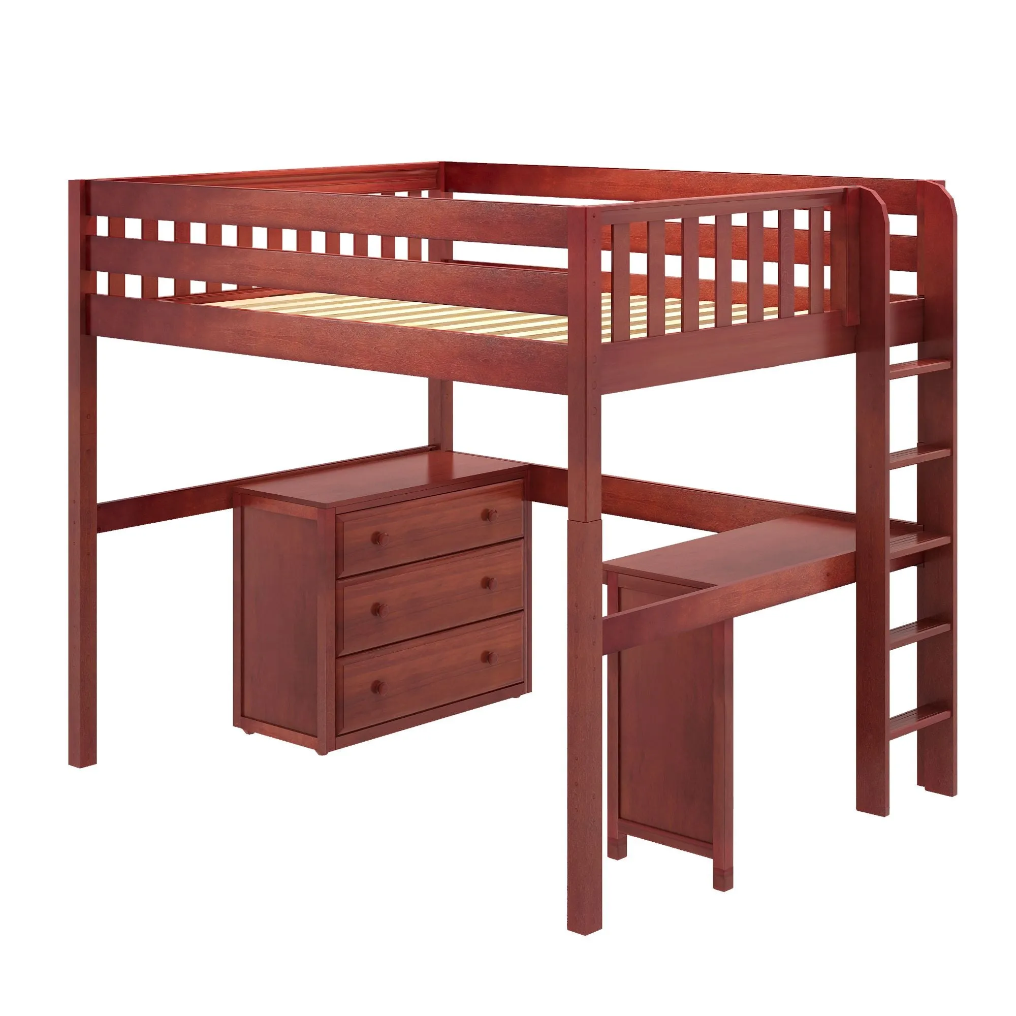Maxtrix Full XL High Loft Bed with Straight Ladder on End, Corner Desk and Dresser