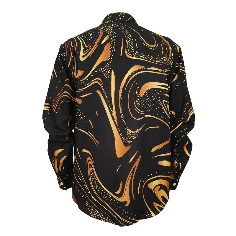 Mens Versatile Print Design Long Sleeve Casual Shirt