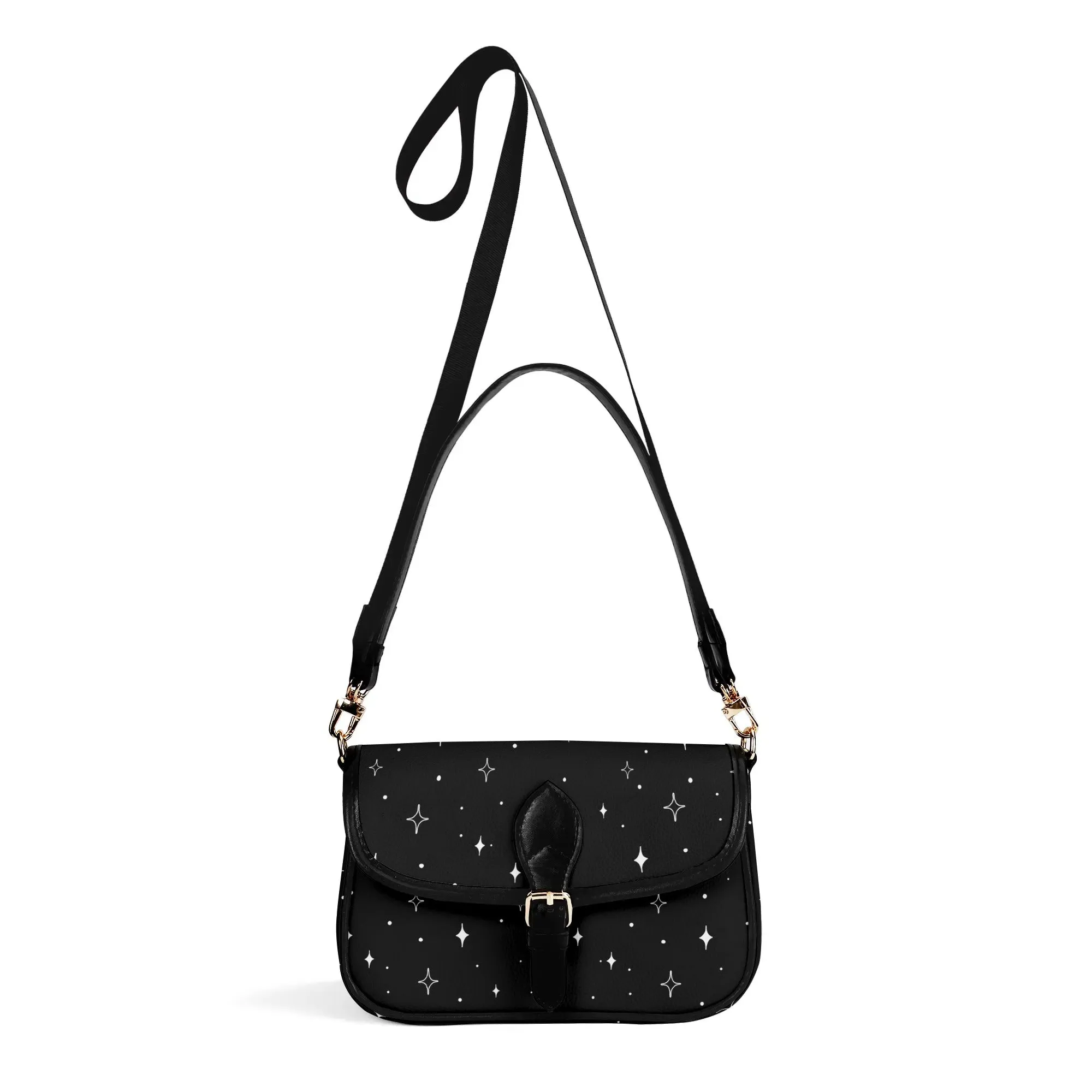 Minimalist Diamond Sparkle Stars Womens Vegan Buckle Shoulder bag