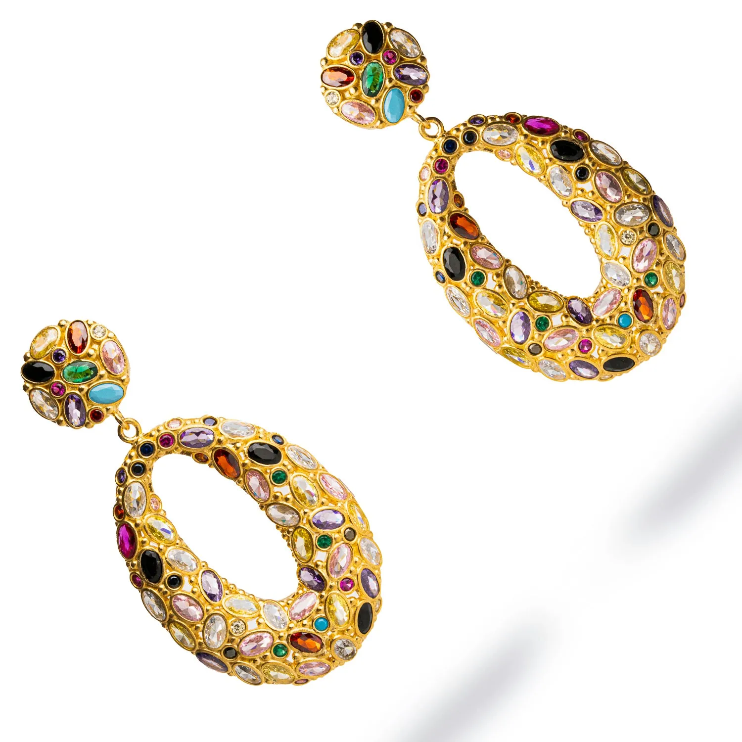 Multi Gemstone & Gold Stylish Look Chunky Dangle Earrings