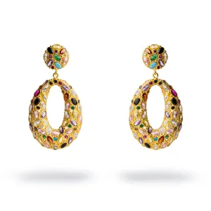 Multi Gemstone & Gold Stylish Look Chunky Dangle Earrings