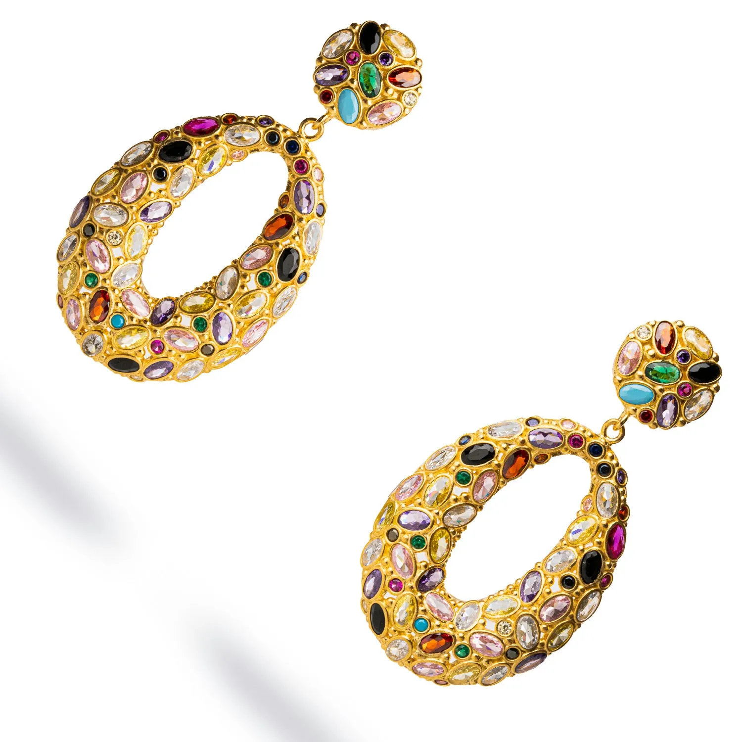Multi Gemstone & Gold Stylish Look Chunky Dangle Earrings
