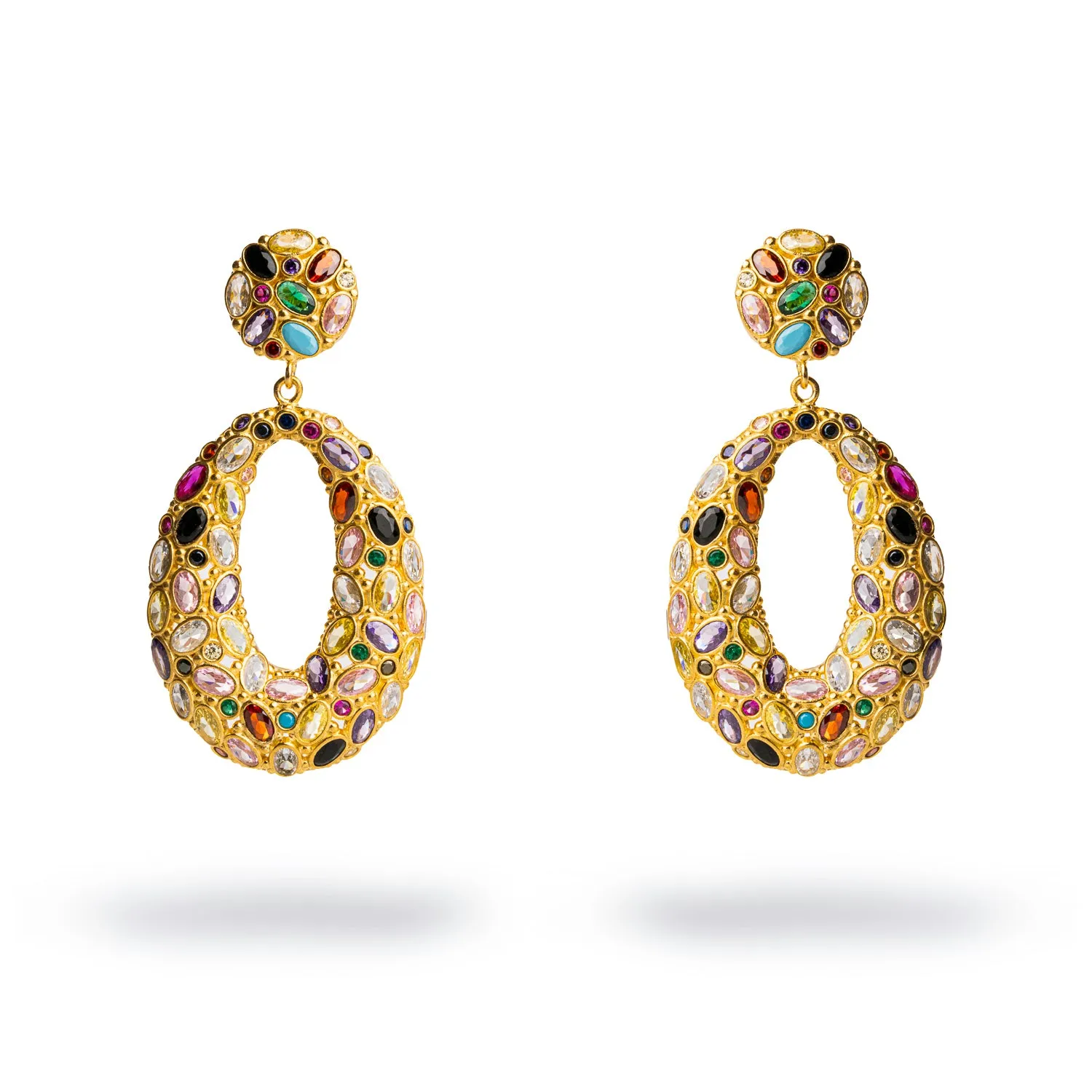 Multi Gemstone & Gold Stylish Look Chunky Dangle Earrings