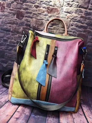 Multicolor Women Leather Zipper Backpack
