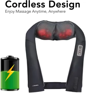 Naipo Back Neck and Shoulder Massager Shiatsu with Heat and 3D Deep Tissue Kneading for Anytime Anywhere Use (Cordless & Rechargeable)