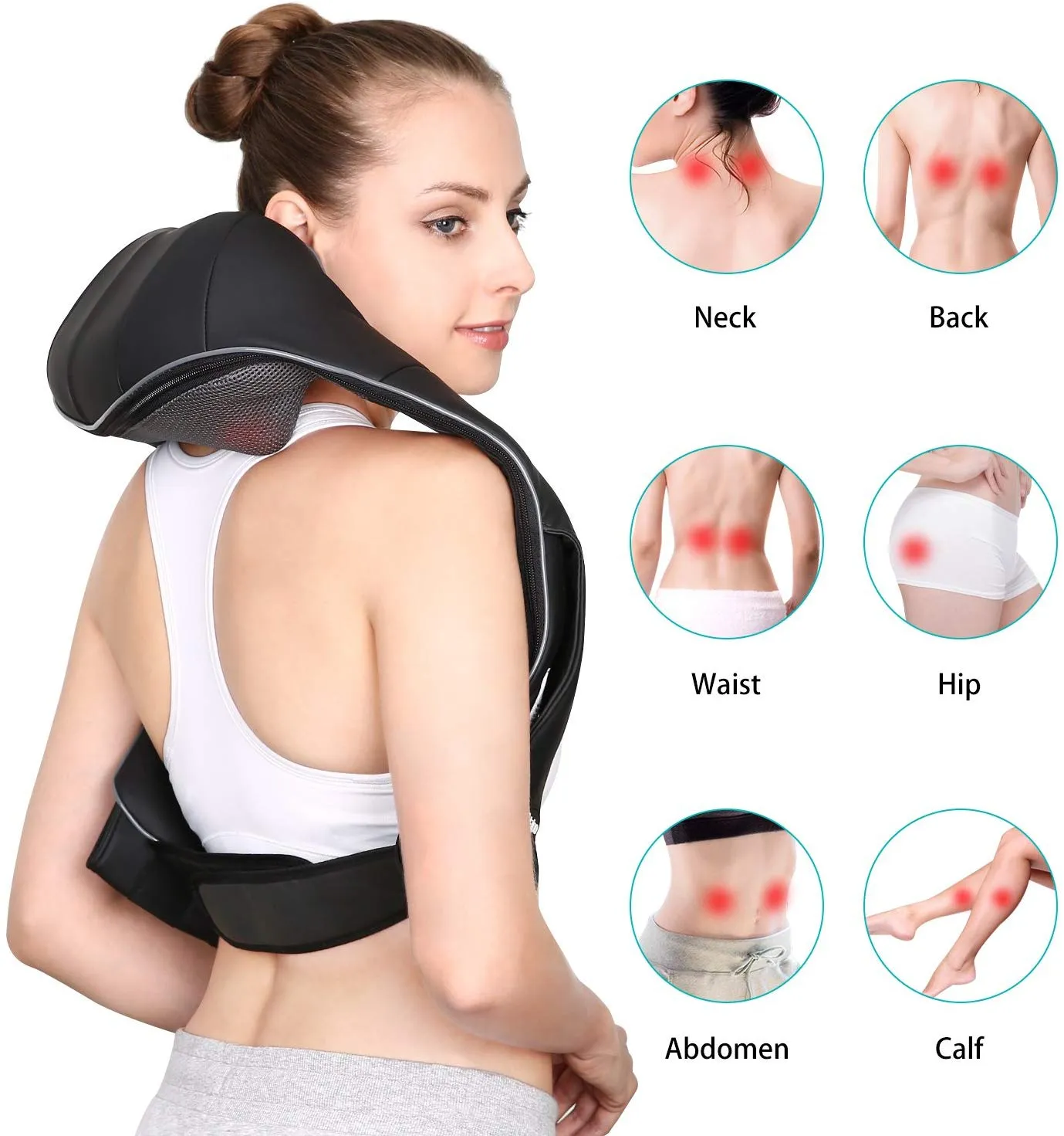 Naipo Back Neck and Shoulder Massager Shiatsu with Heat and 3D Deep Tissue Kneading for Anytime Anywhere Use (Cordless & Rechargeable)
