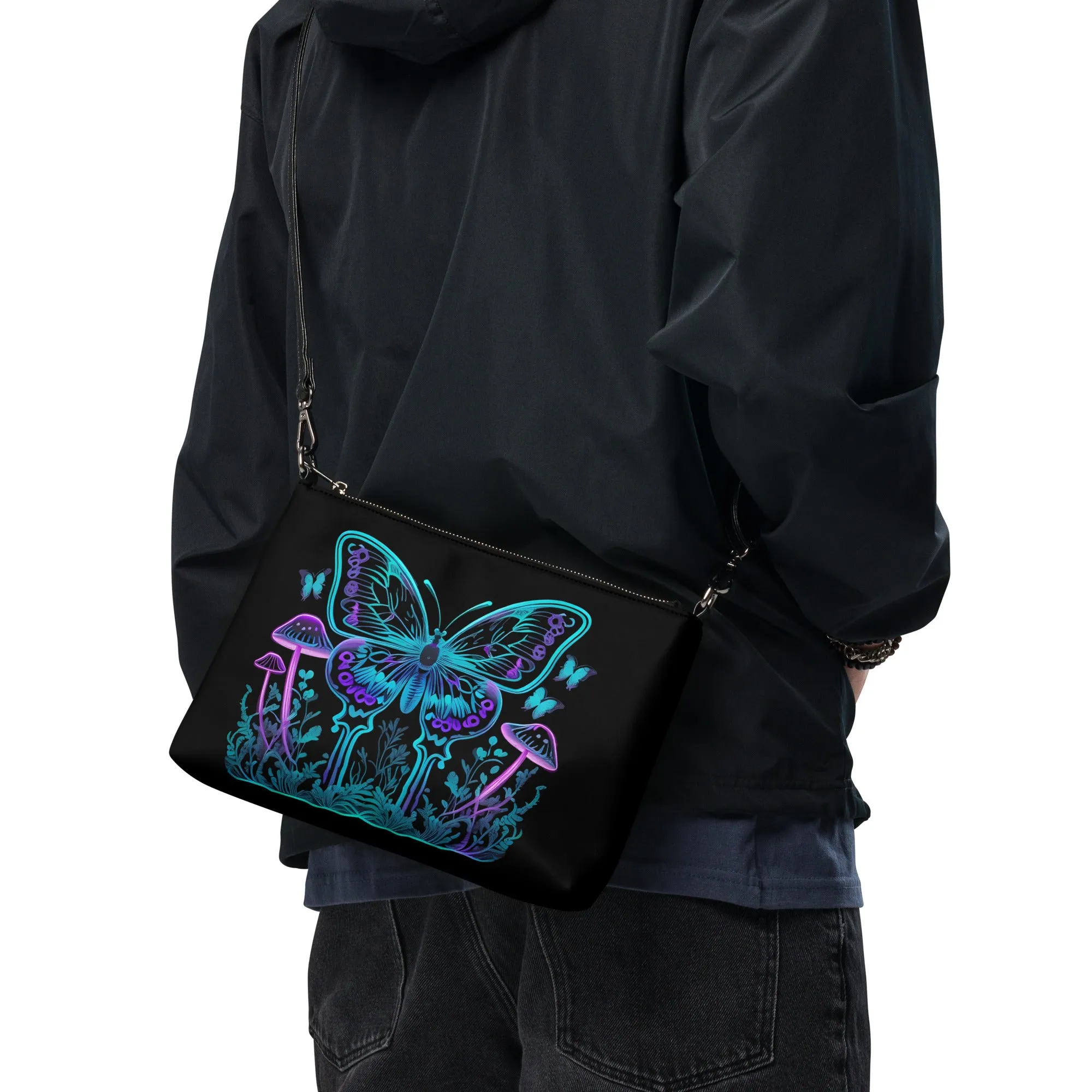 Neon Blue Butterfly Crossbody Bag