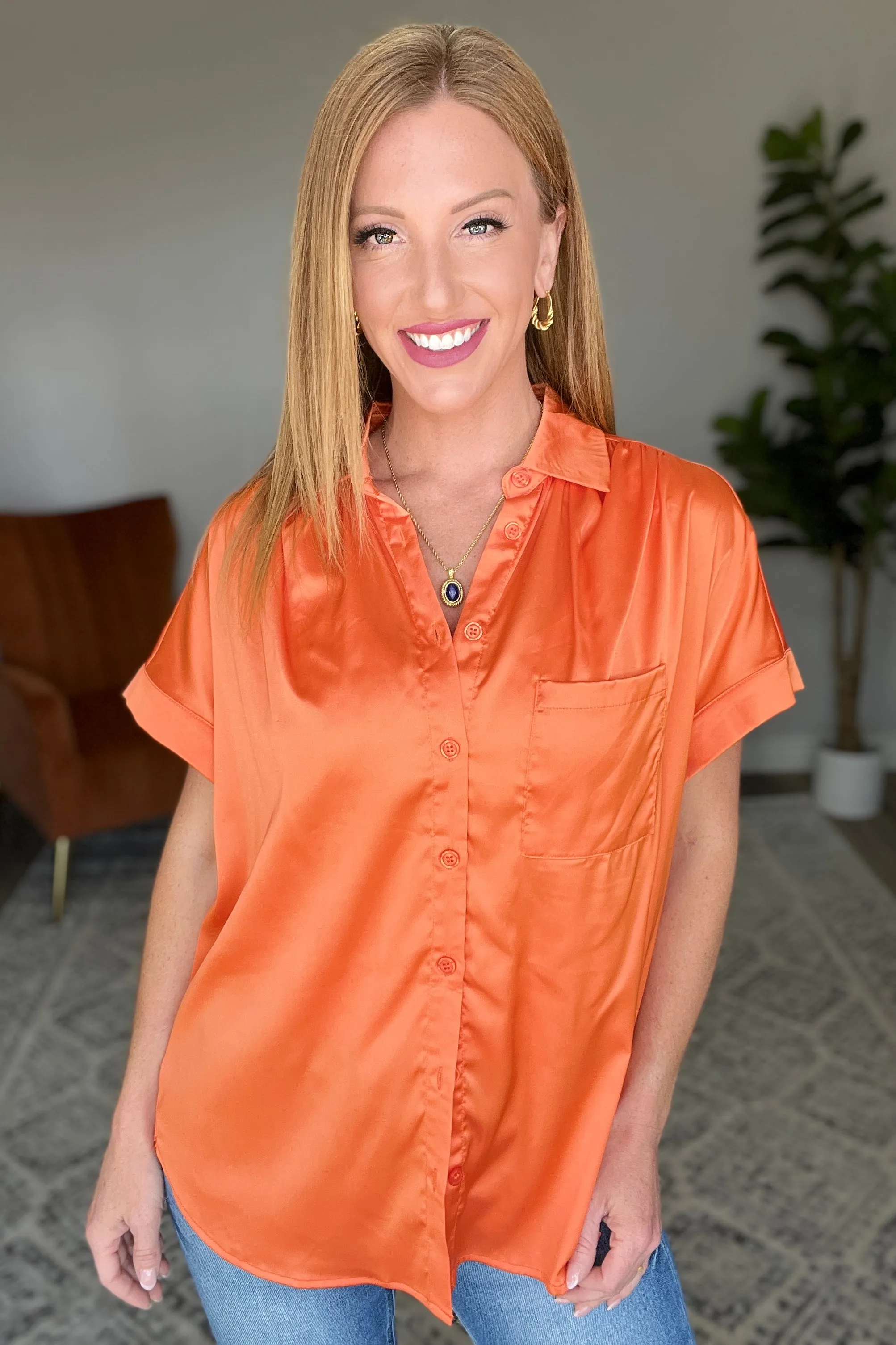 Never Have I Ever Button-Up Top in Melon