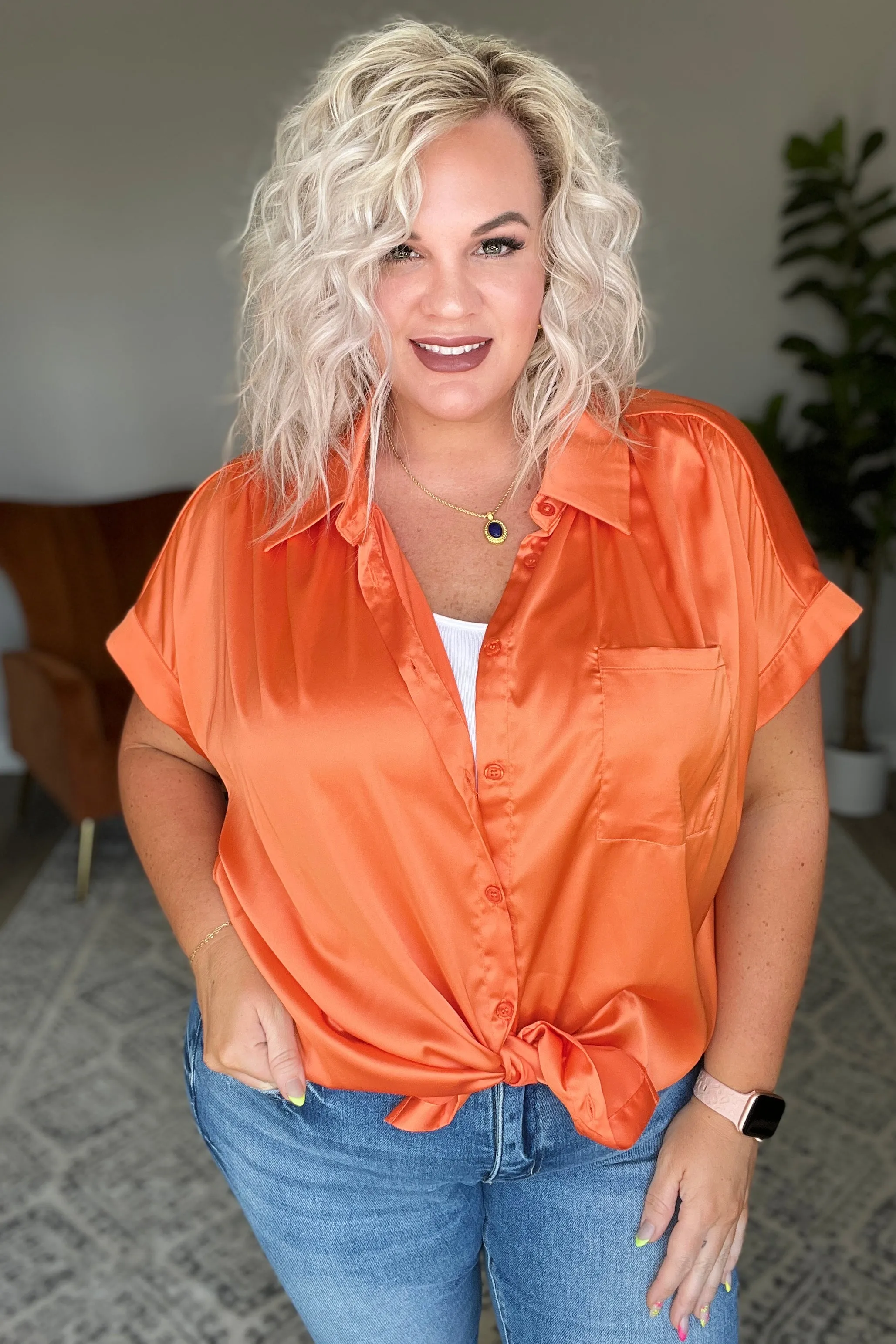 Never Have I Ever Button-Up Top in Melon
