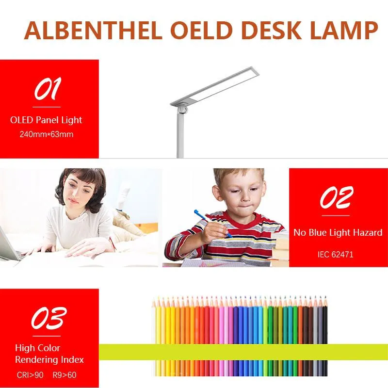 OL-PS6 Shadow Free OLED Desk Lamp with Touch Control Dimmable