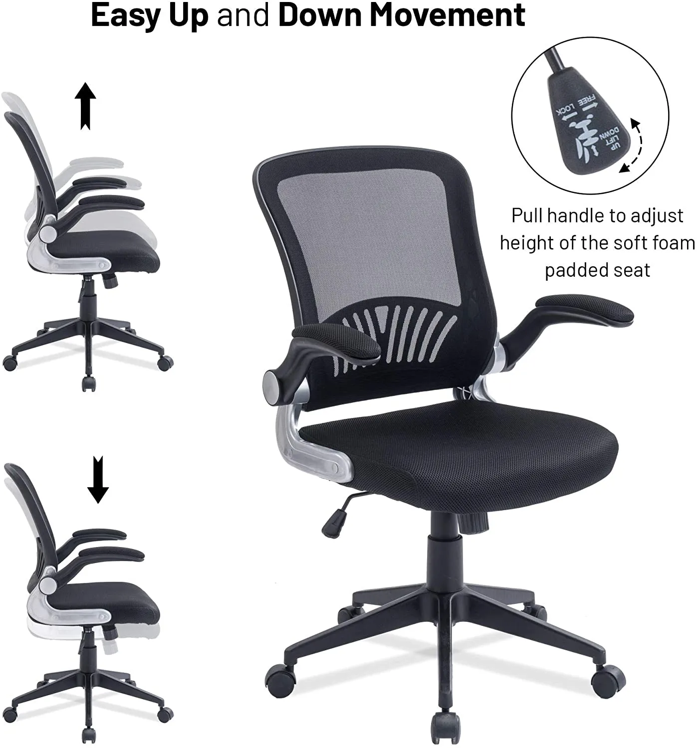 Olsen & Smith Ergonomic Mesh Office Desk Operator Chair Swivel PC Computer Office Chairs with Arms and Back Support for Home & Office Use for Adults Black