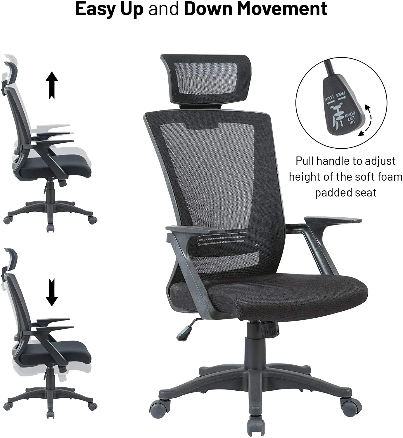 Olsen & Smith Ergonomic Mesh Office Desk Operator Chair Swivel PC Computer Office Chairs with Arms and Back Support for Home & Office Use for Adults Black