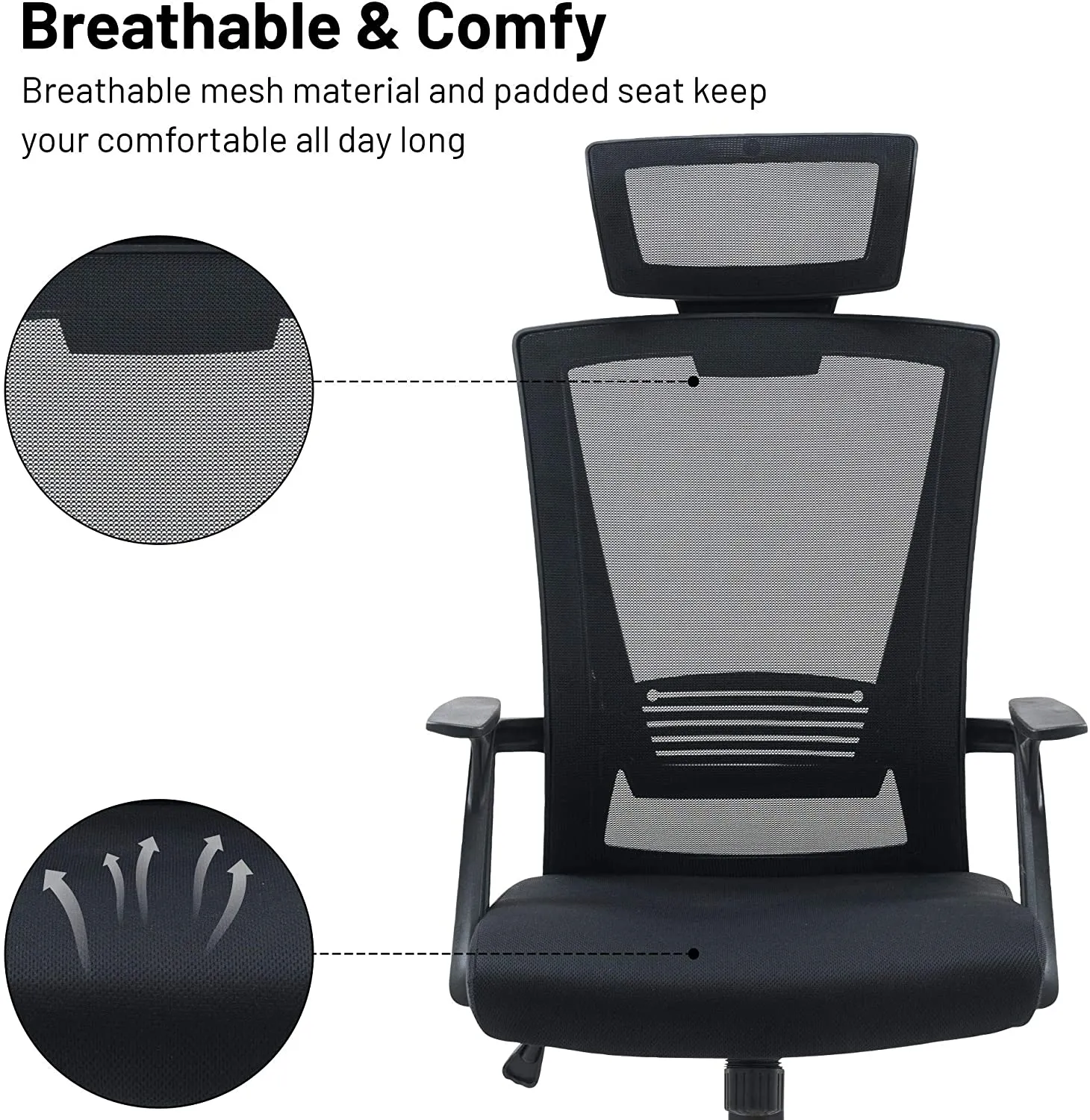 Olsen & Smith Ergonomic Mesh Office Desk Operator Chair Swivel PC Computer Office Chairs with Arms and Back Support for Home & Office Use for Adults Black