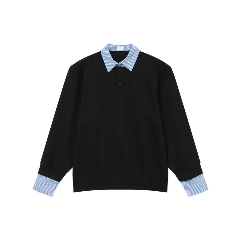 Patchwork Long-sleeve Polo Sweatshirt