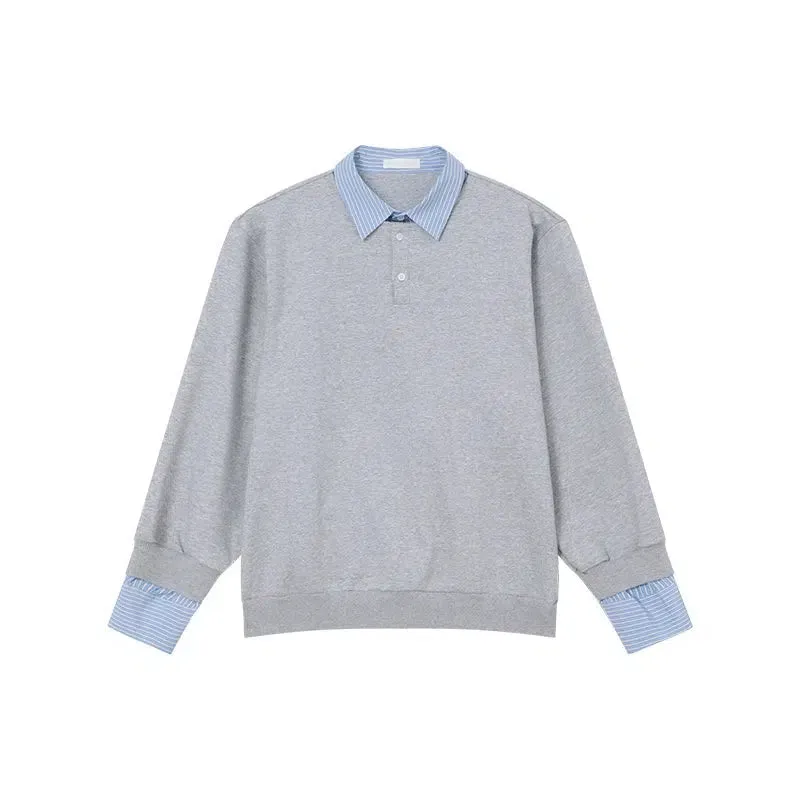 Patchwork Long-sleeve Polo Sweatshirt