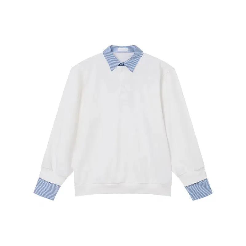 Patchwork Long-sleeve Polo Sweatshirt