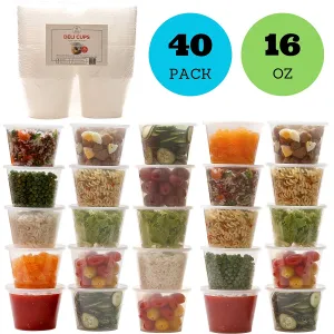 Plastic Food Storage Containers with Lids - Restaurant Deli Cups/Great for Slime, Party Supplies, Meal Prep and Portion Control - Leakproof and Microwave Safe Takeout Set - BPA Free (16 oz)