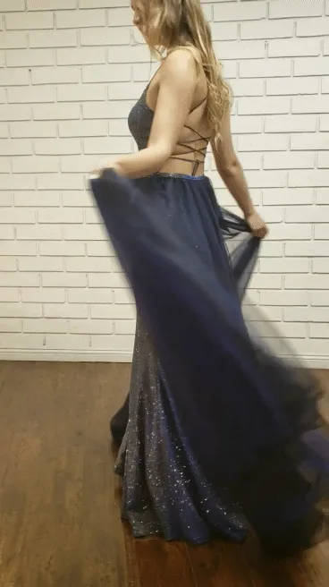 Poly USA 8342 Stylish Back Long Dress with Over-Skirt