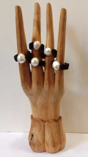 "Klara's Ring" Freshwater Pearl and Leather Ring