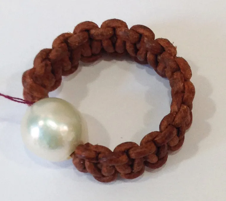 "Klara's Ring" Freshwater Pearl and Leather Ring