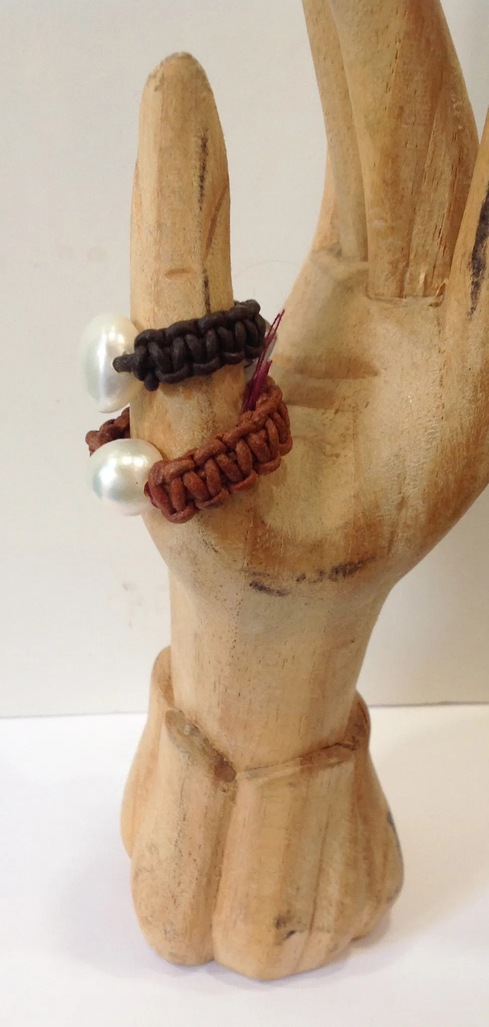 "Klara's Ring" Freshwater Pearl and Leather Ring