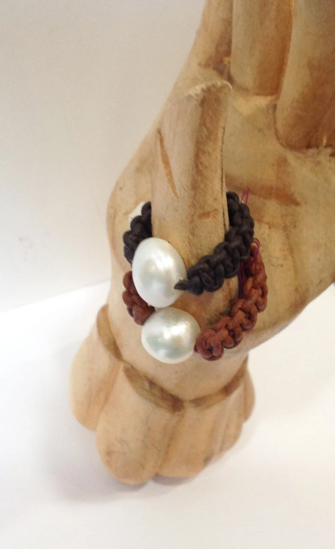 "Klara's Ring" Freshwater Pearl and Leather Ring