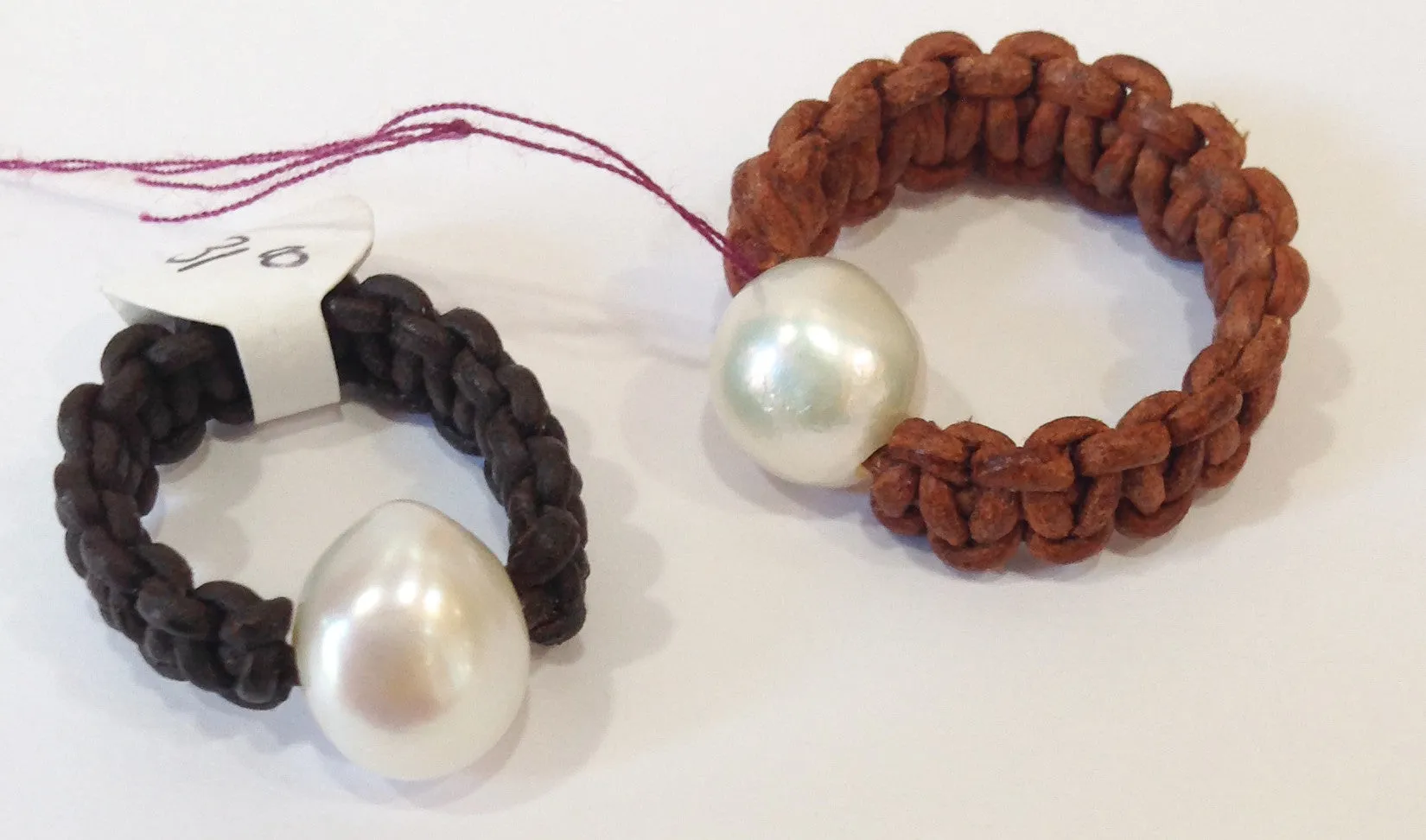 "Klara's Ring" Freshwater Pearl and Leather Ring