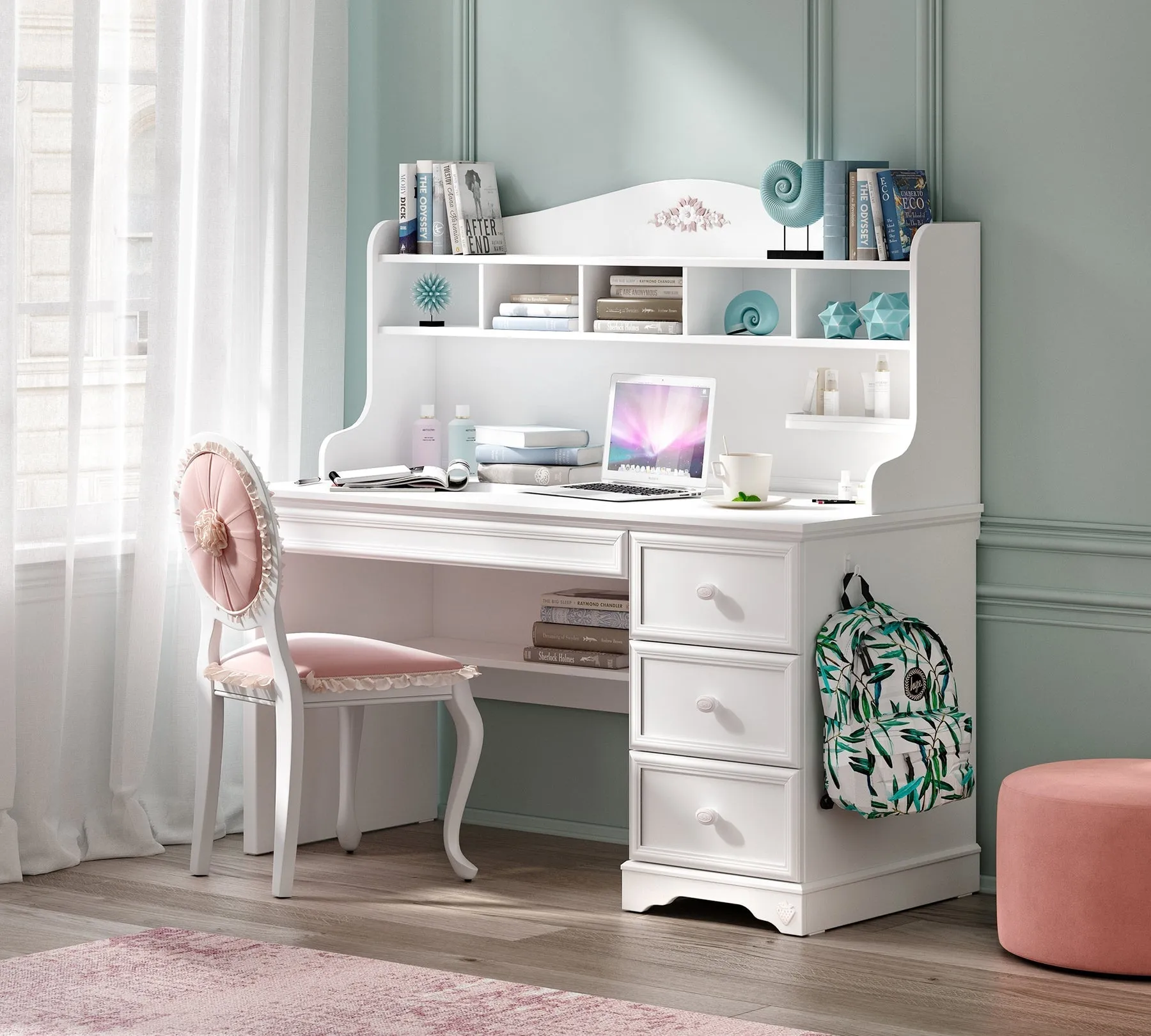 RUSTIC WHITE STUDY DESK