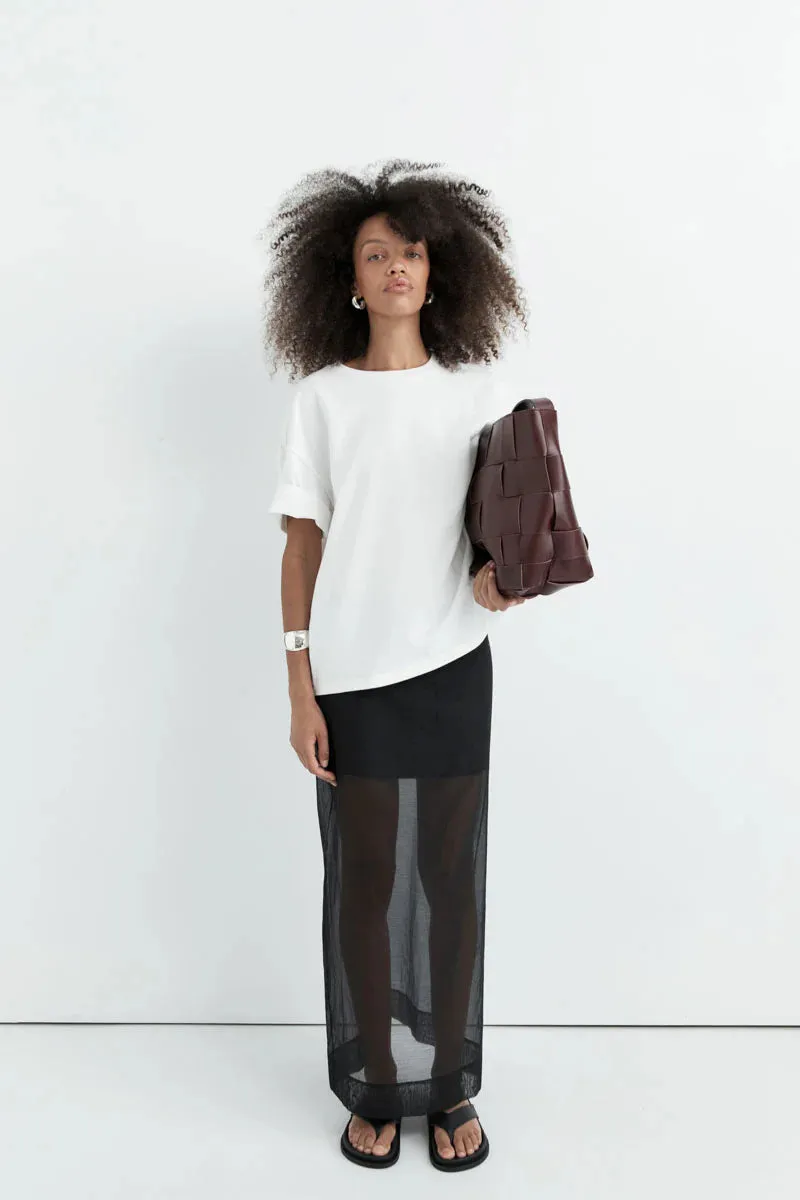 SHEER LEATHER TRIM SKIRT