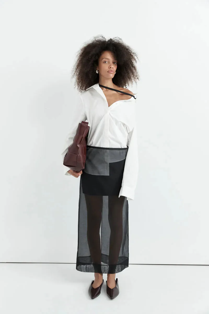 SHEER LEATHER TRIM SKIRT