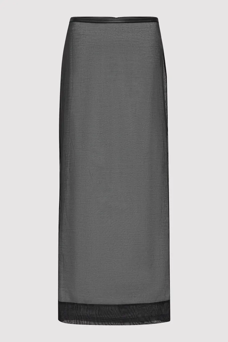 SHEER LEATHER TRIM SKIRT
