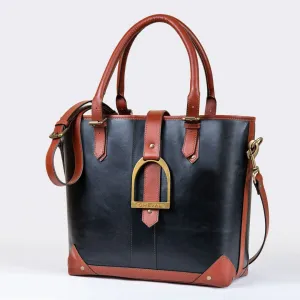 Signature - Equestrian Stirrup Tote Bag Two Tone Italian Leather
