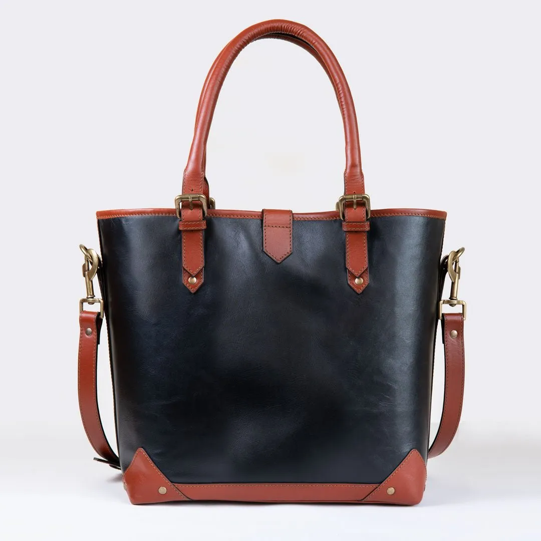 Signature - Equestrian Stirrup Tote Bag Two Tone Italian Leather