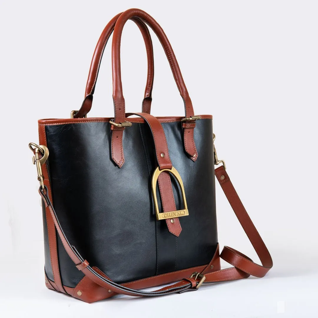 Signature - Equestrian Stirrup Tote Bag Two Tone Italian Leather